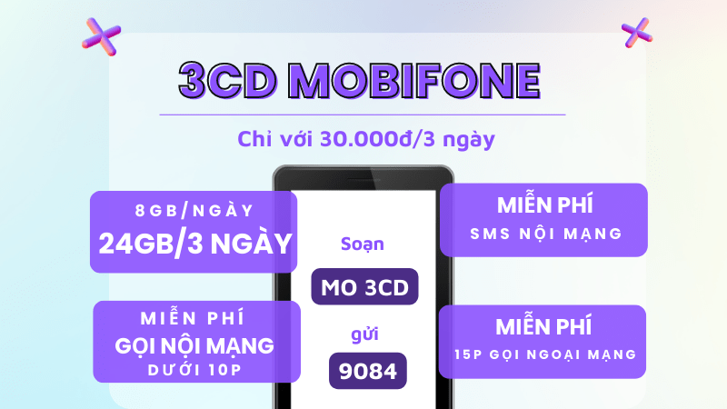 Đăng ký gói cước 3CD Mobifone miễn phí data và gọi 3 ngày 