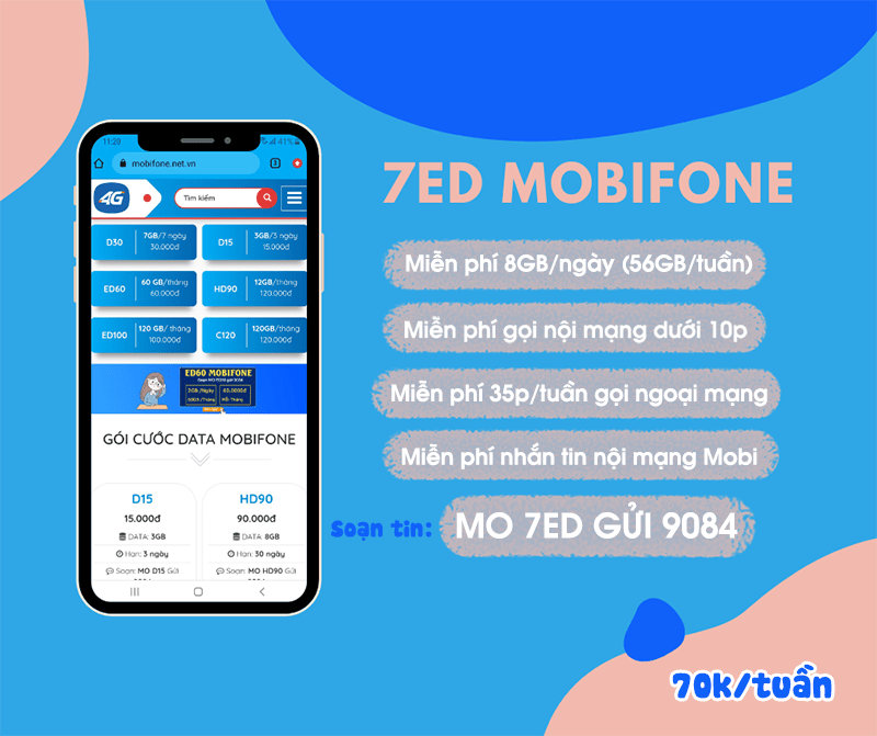 Đăng ký gói cước 7ED Mobifone miễn phí data và gọi cả tuần 
