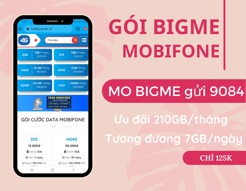 Đăng ký gói BIGME Mobifone có ngay 210GB data mỗi tháng để truy cập mạng