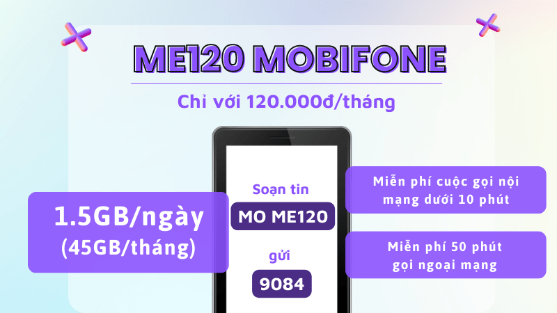 Đăng ký gói cước ME120 Mobifone nhận data và gọi miễn phí 