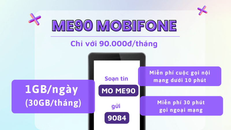Đăng ký gói cước ME90 Mobifone nhận data và gọi miễn phí 