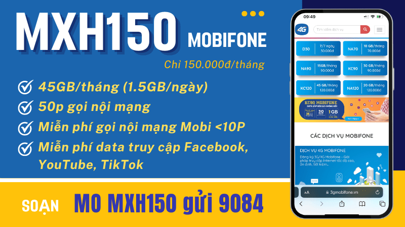 Cách đăng ký gói cước MXH150 Mobifone nhanh nhất